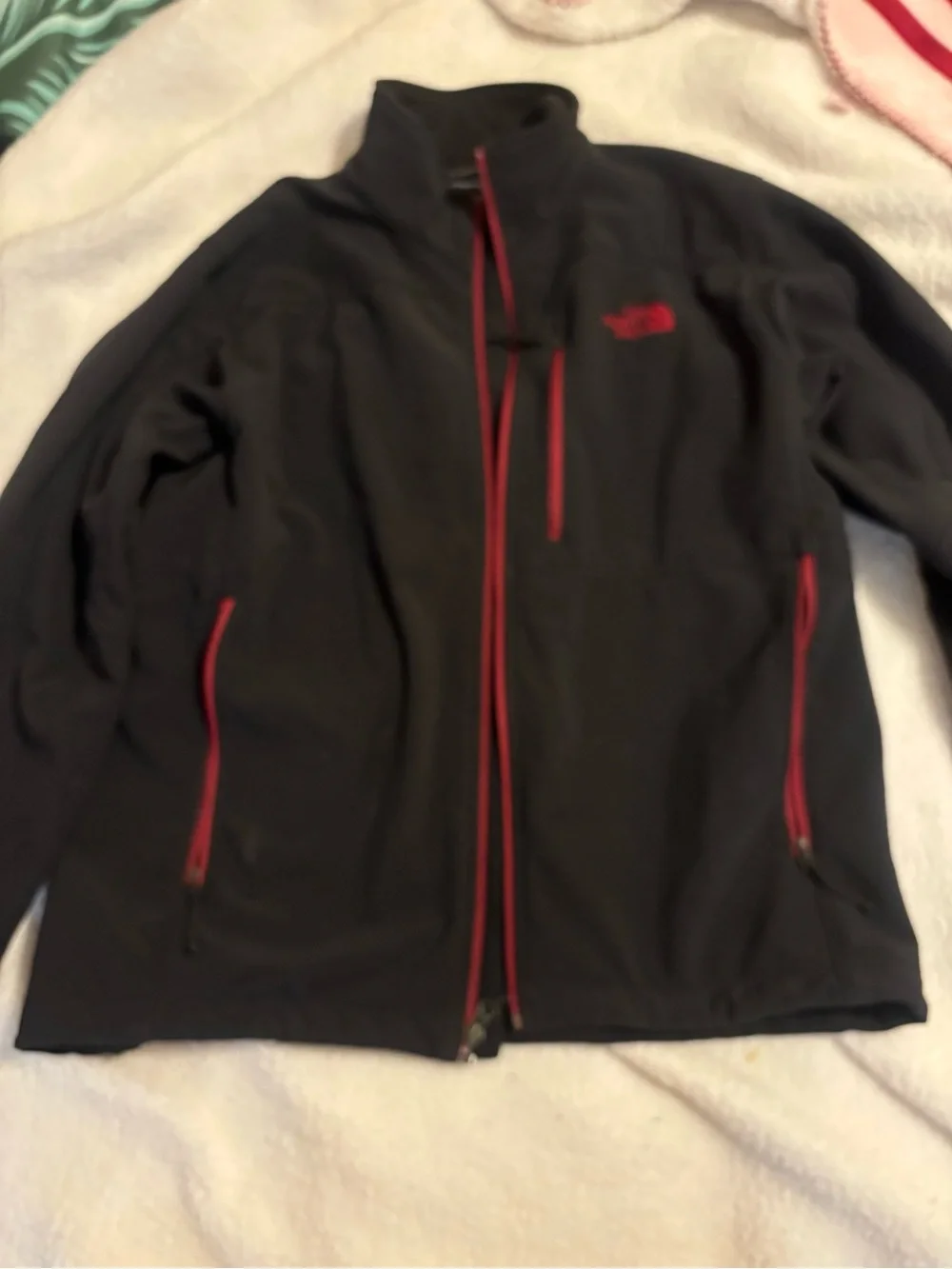 The North Face Men's Black Jacket with Red Accents